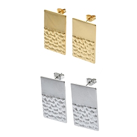 201 Stainless Steel Stud Earrings, with 304 Stainless Steel Pins, Textured Rectangle