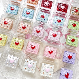 Valentine's Day Alloy Enamel Beads, Square with Heart