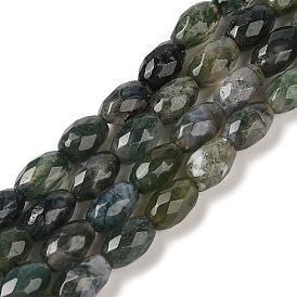 Natural Moss Agate Beads Strands, Faceted, Oval