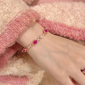 Браслеты из латунных овальных звеньев с микропаве из прозрачных кубических цирконий для женщин, со стеклом