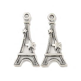 Tibetan Style Alloy Pendants, Eiffel Tower with Stars, Cadmium Free & Lead Free, 29x13x2mm, Hole: 2mm