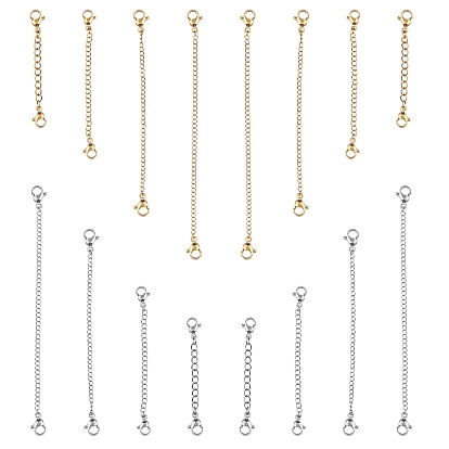 304 Stainless Steel Chain Extender, with Curb Chains and Lobster Claw Clasps