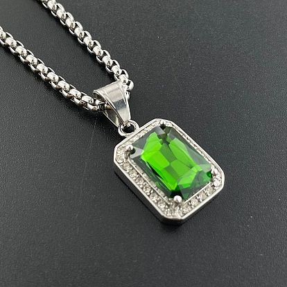 Модные 304 ожерелья с подвесками из нержавеющей стали со стразами, прямоугольные