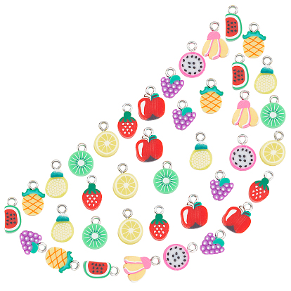 100Pcs 10 Styles Handmade Polymer Clay Pendants, with Iron Findings, Imitation Food
