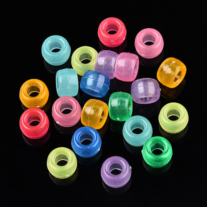 Transparent & Luminous Plastic Beads, Frosted, Glow in the Dark, Barrel