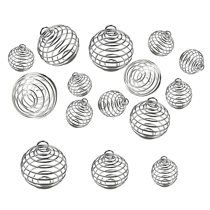 Iron Wire Pendants, Spiral Bead Cage Pendants, Round