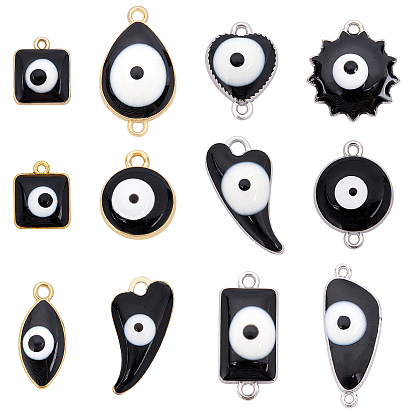 Alloy Enamel Pendant & Links Connectors Sets, Mixed Shapes with Evil Eye, Mixed Metal Color
