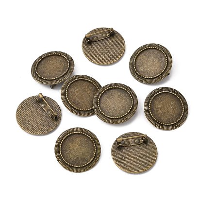 Vintage Alloy Brooch Cabochon Bezel Settings, Cadmium Free & Lead Free, with Iron Pin Back Bar Findings, Flat Round Tray: 20mm, 28x2mm, Pin: 0.8mm