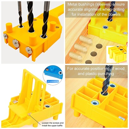 Plastic Woodworking Doweling Jig, for Wood Punching, with Iron Electric Drills, Drill Center for Dowel, Drill Bits, Hexagon Wrench, Dowel, Wood Dowel Pins
