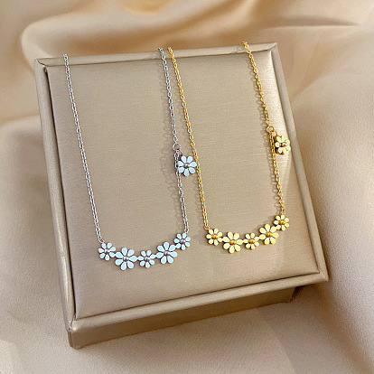 Collier minimaliste en or pour femme, chaîne de collier avec 6 fleurs délicates - accessoire.