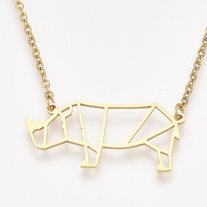 201 Stainless Steel Pendant Necklaces, with Cable Chains, Rhinoceros Shape