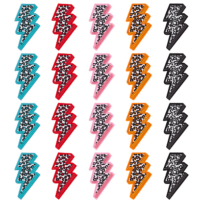 20 шт 5 цвета компьютеризированная вышивка ткань утюг / пришивание заплат, аксессуары для костюма, аппликация, удар молнии, леопардовым принтом