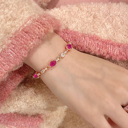 Браслеты из латунных овальных звеньев с микропаве из прозрачных кубических цирконий для женщин, со стеклом