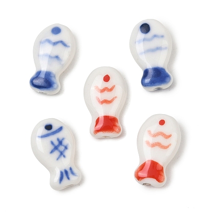 Cuentas de porcelana hechas a mano, pintado a mano, famille porcelana rosa, pescado
