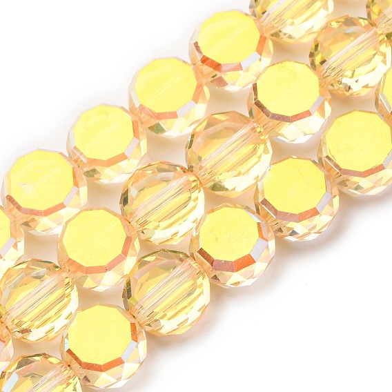 Стеклянные бусины с гальваническим покрытием , плоско-круглые, с половиным покрытием, граненые