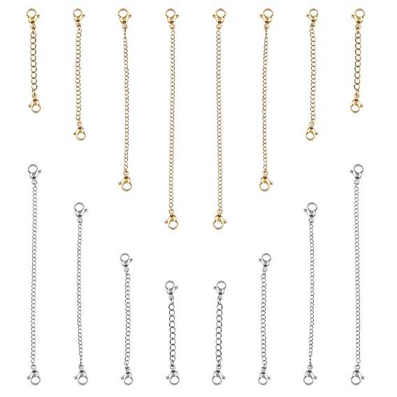 304 Stainless Steel Chain Extender, with Curb Chains and Lobster Claw Clasps
