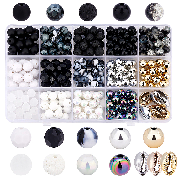 DIY Beads Jewelry Making Finding Kit, Including Round Glass & Acrylic & Natural Lava Rock & Electroplated Shell & ABS Plastic Beads