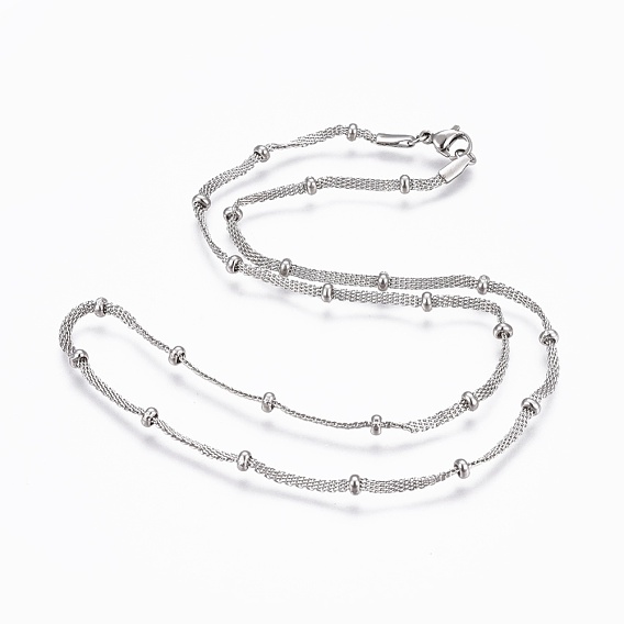 304 Stainless Steel Mesh Chain Necklaces, with 304 Stainless Steel Beads and 304 Stainless Steel Clasps