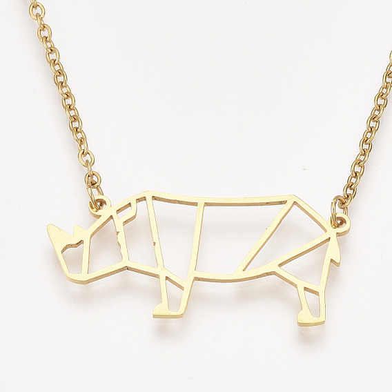 201 Stainless Steel Pendant Necklaces, with Cable Chains, Rhinoceros Shape