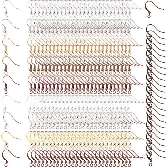 Brass Earring Hooks, Ear Wire, with Horizontal Loop, with Beads