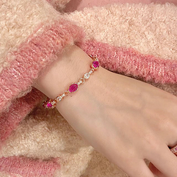 Браслеты из латунных овальных звеньев с микропаве из прозрачных кубических цирконий для женщин, со стеклом