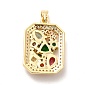 Brass Micro Pave Clear Cubic Zirconia Pendants, with Faceted Glass, Rectangle with Flower Heart Charm, Real 18K Gold Plated