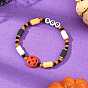 Pulseras elásticas con cuentas de heishi de arcilla polimérica y calabaza sintética teñida de color turquesa para Halloween, ideales para mujeres., con cuentas acrílicas y semillas
