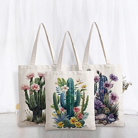 Cactus Printed Canvas Women's Tote Bags, with Handle, Shoulder Bags for Shopping, Rectangle