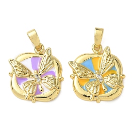 Латунные микро проложить кубического циркония подвески, с эмалью, бабочка, реальный 18 k позолоченный