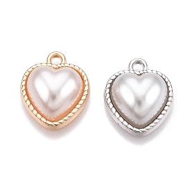 Rack Plating Alloy Pendants, with ABS Plastic Imitation Pearl, Heart