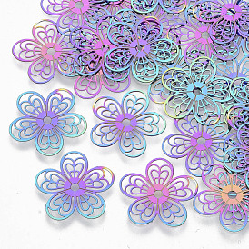  Ion Plating(IP) 201 Stainless Steel Filigree Pendants, Etched Metal Embellishments, Flower