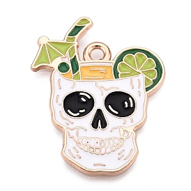 Alloy Enamel Pendants, Light Gold, Skull Lemon Juice Charm