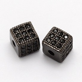 Куб латунные микро проложить кубического циркония бусы, без кадмия, без никеля и без свинца, 6x6x6 мм, отверстие : 1 мм