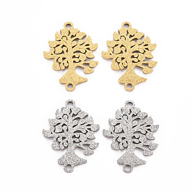 201 Stainless Steel Link Connectors, Textured, Laser Cut, Tree of Life