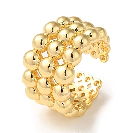 Rack Plating Brass Open Cuff Rings for Women, Round Ball Beaded