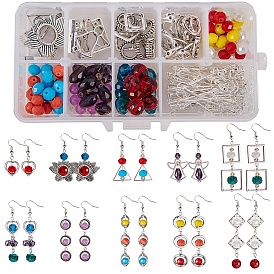 SUNNYCLUE DIY Earring Making, with Alloy Bead Frame and Brass Bead Frames, Glass Abacus Beads, Natural Malaysia Jade Beads and Brass Earring Hooks