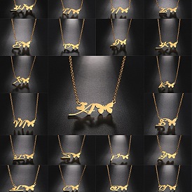 Ожерелья из нержавеющей стали, Мекет с буквами A~Z и бабочкой для женщин