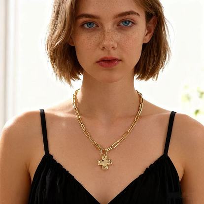 Ожерелья из сплава с текстурированным крестом и скрепкой