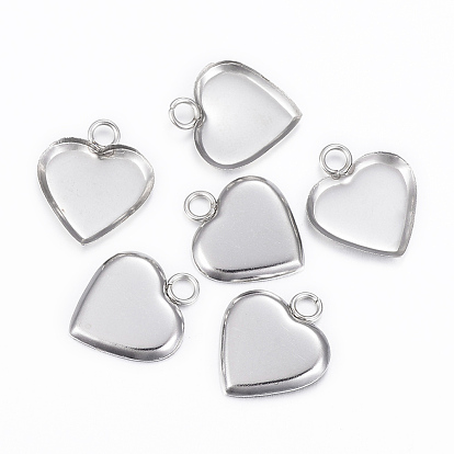 201 Stainless Steel Pendant Cabochon Settings, Plain Edge Bezel Cups, Heart