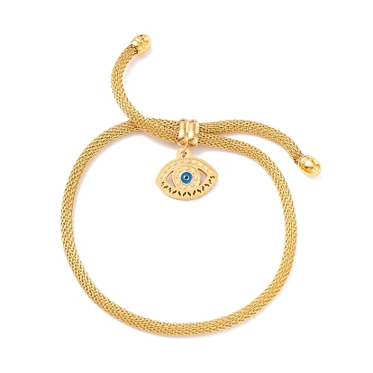 Enamel Evil Eye Charm Slider Bracelet with Round Mesh Chain for Women