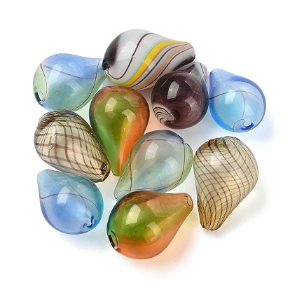 10piezas 5 estilos de cuentas de globo de vidrio soplado hechas a mano transparentes, patrón de la raya, lágrima