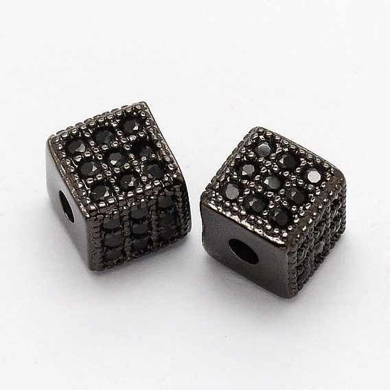 Куб латунные микро проложить кубического циркония бусы, без кадмия, без никеля и без свинца, 6x6x6 мм, отверстие : 1 мм