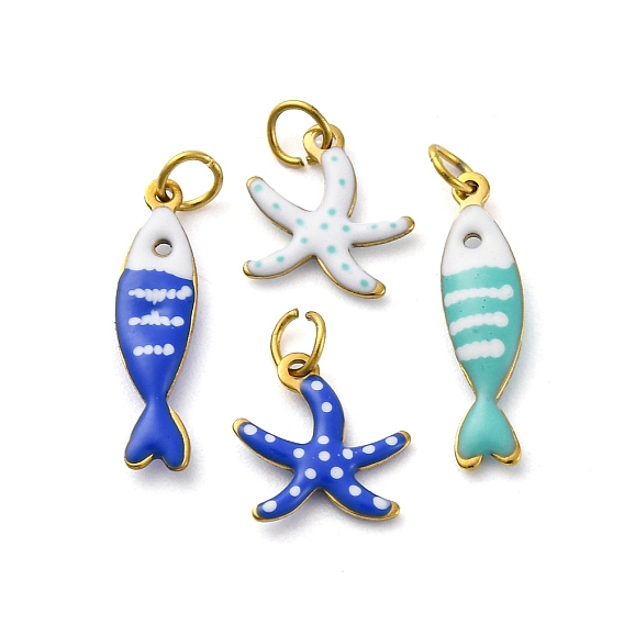 304 из нержавеющей стали шармы эмали, с целью перехода в кольце, ионное покрытие (ip), амулет в виде рыбы/морской звезды, реальный 18 k позолоченный