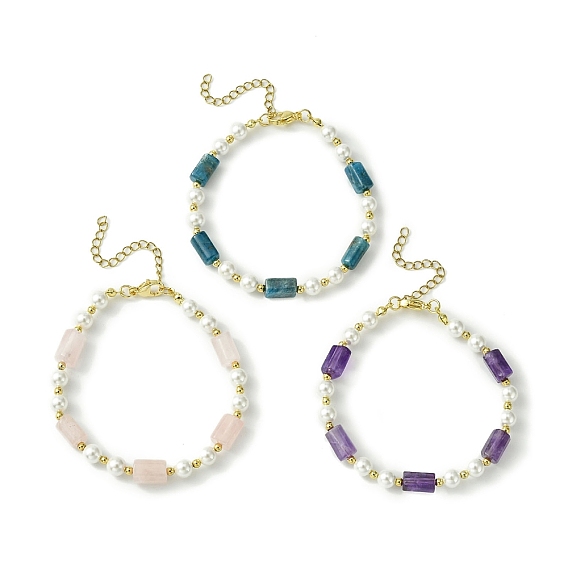 3Pcs 3 Style Natural Mxied Stone & Shell Pearl Beaded Bracelets Set for Women