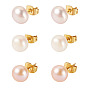 6 шт. 3 серьги-гвоздики из натурального культивированного пресноводного жемчуга разных цветов, с 925 фурнитурой для сережек-гвоздиков из стерлингового серебра и латунными фрикционными гайками, реальный 18 k позолоченный, круглые