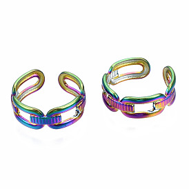 Open Oval Cuff Rings, Hollow Open Rings, Rainbow Color 304 Stainless Steel Rings for Women