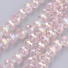 Perles en verre electroplate, de couleur plaquée ab , facette, plat rond