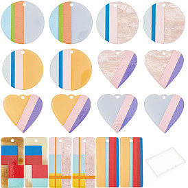 SUNNYCLUE 18Pcs 9 Color Acrylic/Cellulose Acetate(Resin) Pendants, 3D Printed, Heart & Flat Round & Rectangle