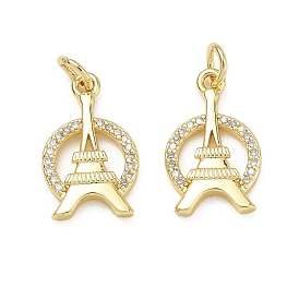 Brass Micro Pave Clear Cubic Zirconia Pendants, Tower Charms