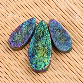 Natural Electroplate Agate Teardrop Pendants, 35~50x15~20.5x7mm, Hole: 2mm, 3pcs/set